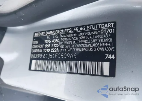 2001 Mercedes-Benz C 240 z USA, uszkodzony, nr VIN WDBRF61J61F080966